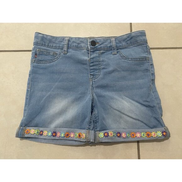 VIGOSS Embroidered Flowers Blue Jean Shorts Girls Size XL 16 - Picture 1 of 4
